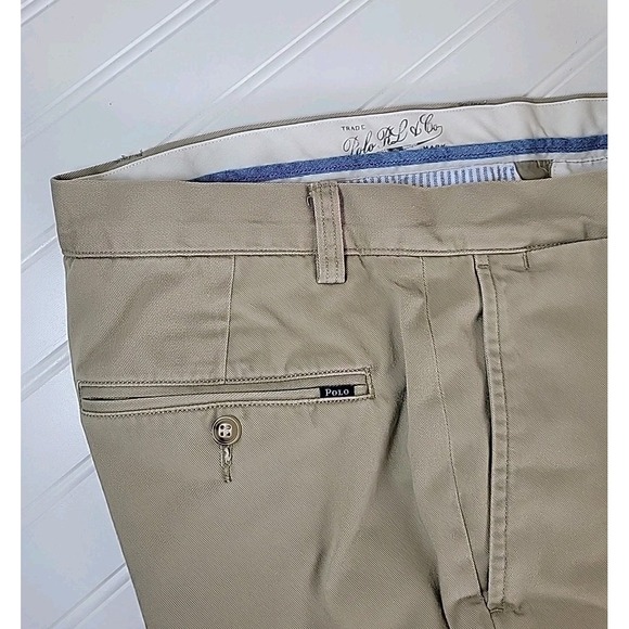 Vintage Polo Ralph Lauren Polo Chino Pant 35x30 Khaki FLAT Cotton‎ Classic Fit - Picture 1 of 10